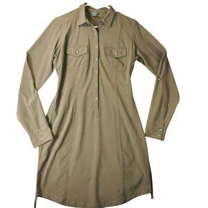 Eddie Bauer Womens Shirt Dress Size S Khaki Brown Belted Pockets Cottagecore